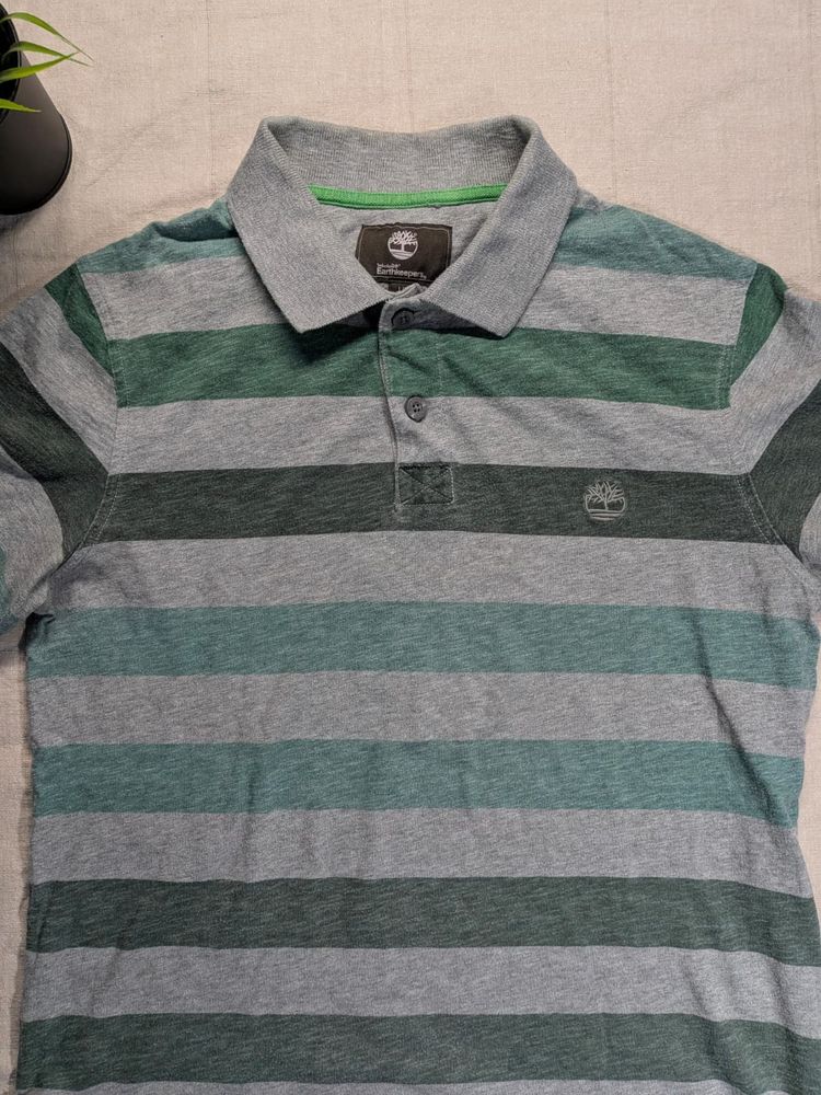 Timberland Striped Polo Shirt Green Grey imagen 2
